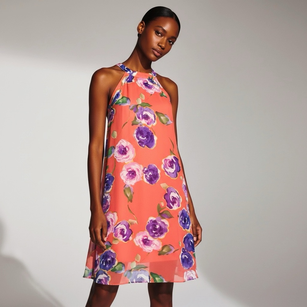 Vintage Betsey Johnson women’s Coral Floral Halter Swing Dress Size 4